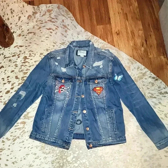 Distressed Patchwork Denim Jacket Forever 21 - Picture 1 of 7